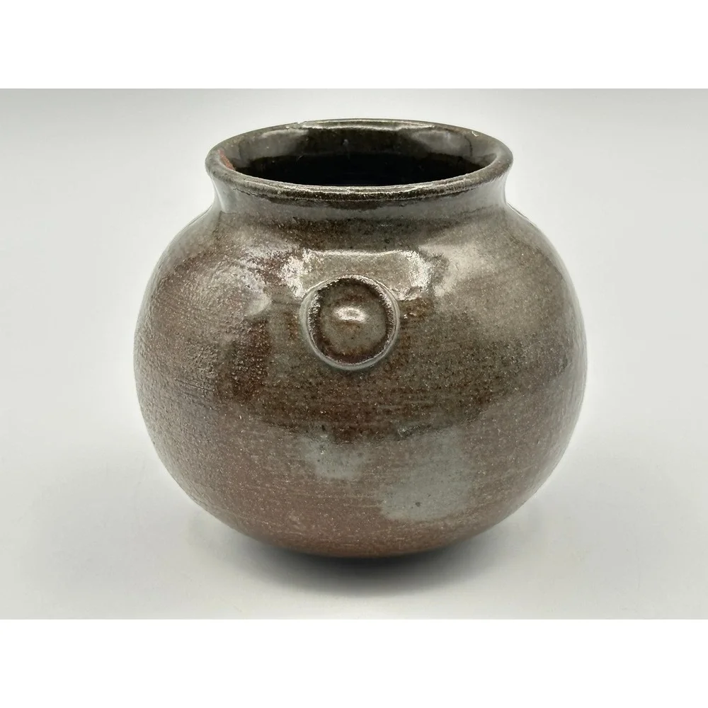 Vintage Artist Signed Stoneware Pot 4x4 Dark Glaze Studio Pottery